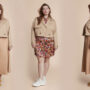 Woman wearing plus size cropped coat in a tan color with different looks.